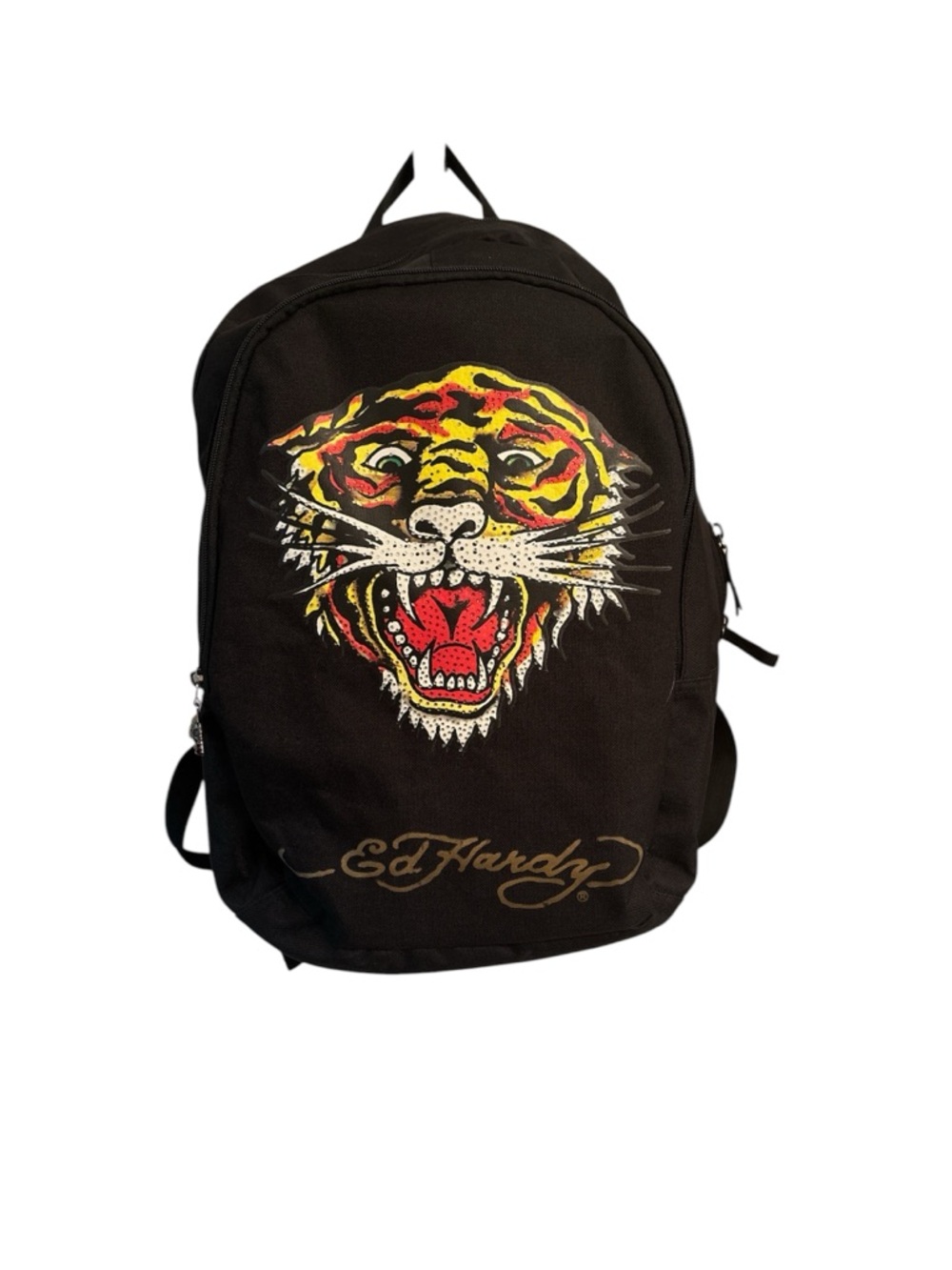 Ed Hardy Black Backpack with Multicolor Tiger Print
